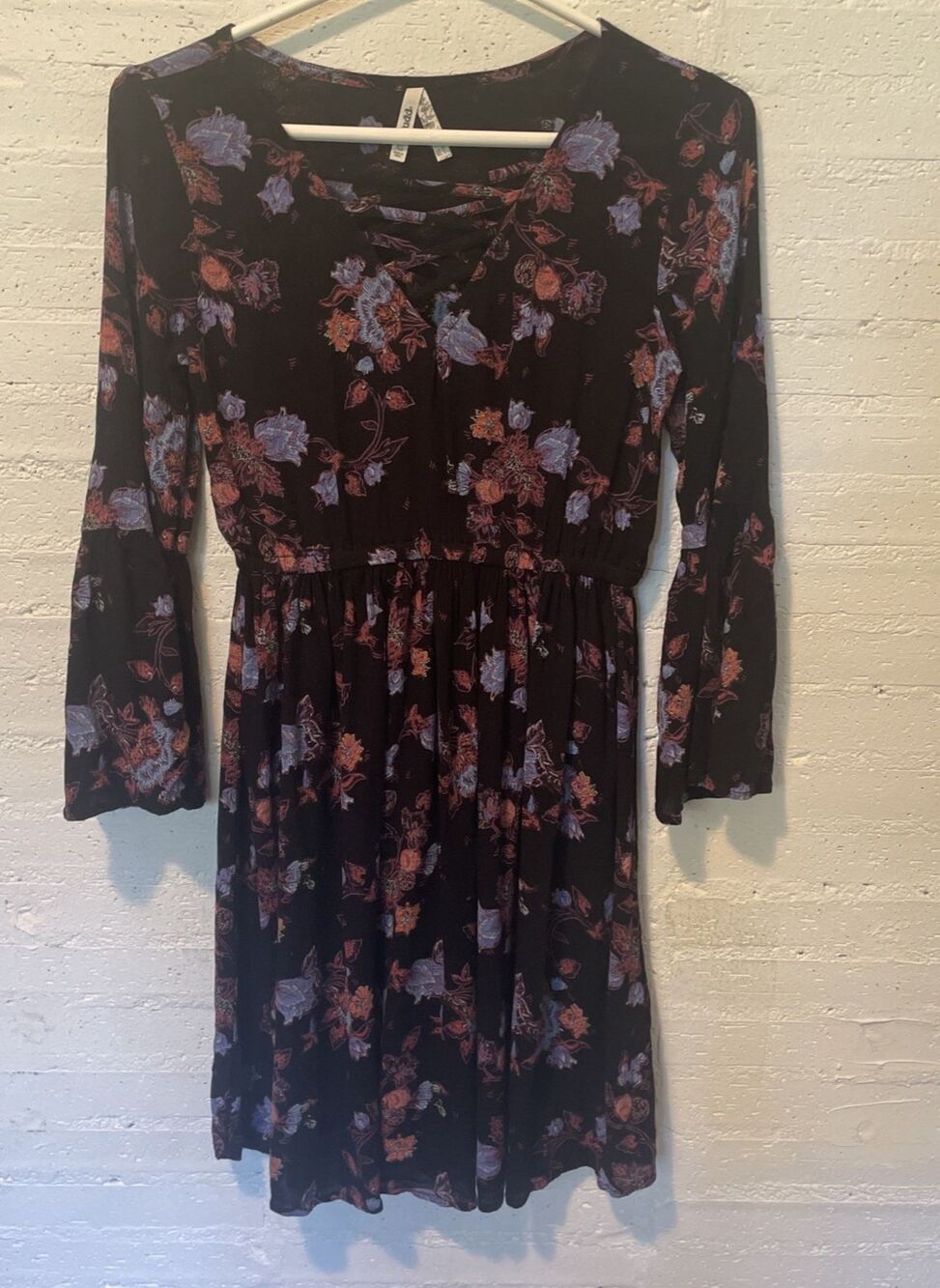 Vtg Mudd Floral Elastic Waist Bell Sleeve Dress Whimsigoth Boho Cottagecore